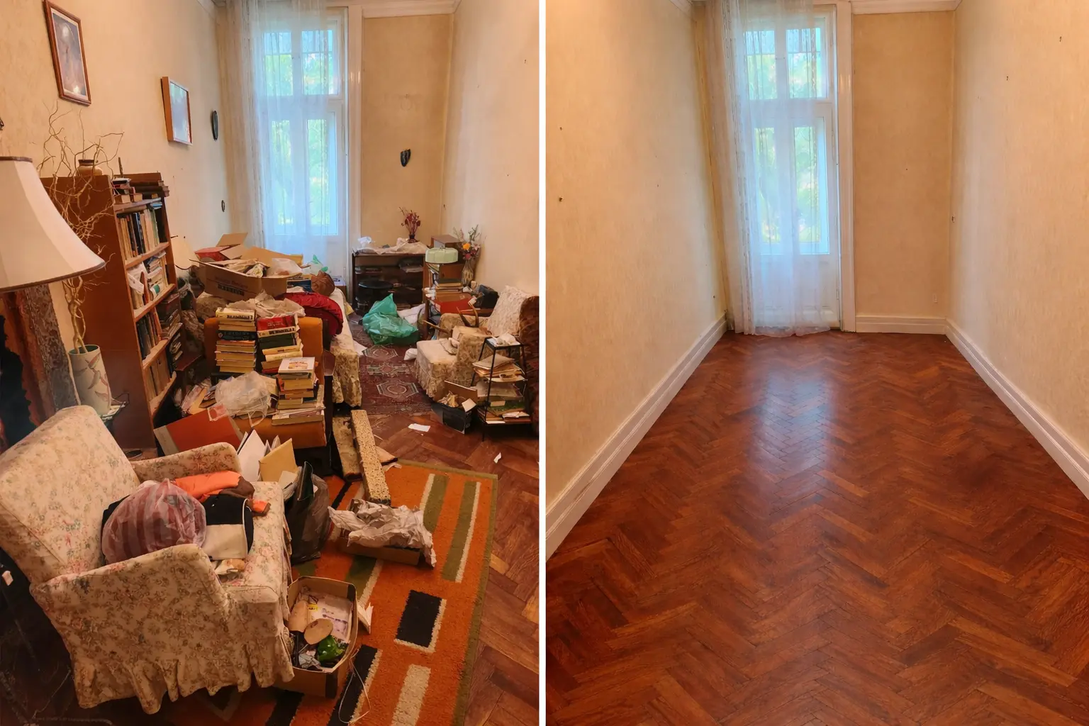 Szoba kiürítés előtt és után